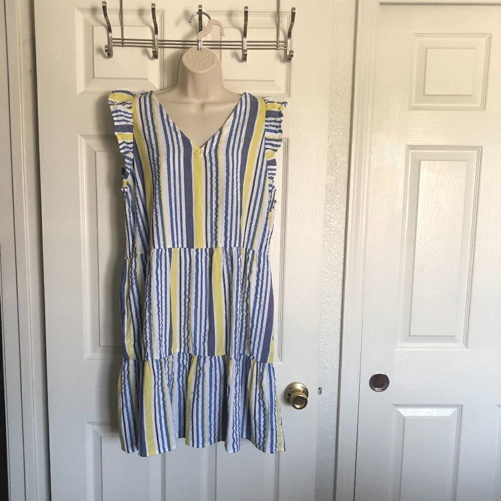 LOFT Striped Dress Blue/Yellow/White Size S